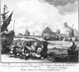 “Shooting, Clubbing and Lancing Walruses” (No. 9 from the Whaling Series) by Adolf van der Laan