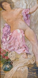 Woman with flowers / naked woman with roses by Adolfo de Carolis
