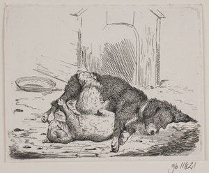 Chained Dog with Puppy by Johan Adolph Kittendorff