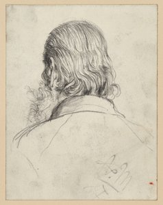 Bearded Head with Long Hair, Seen from Behind by Adolph Menzel