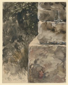 Tree Foliage by the Stone Pedestal by Adolph Menzel