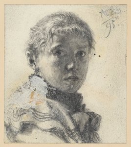 Bust portrait of a girl facing right, her head turned toward the viewer by Adolph Menzel