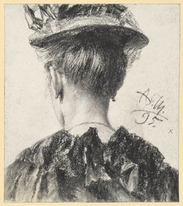 Bust of a Woman with Hat from the Back by Adolph Menzel