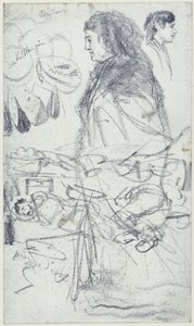 Lady with Headscarf and Cloak, Male Figure in Profile, Melons and Sleeping Men on the Piazza d