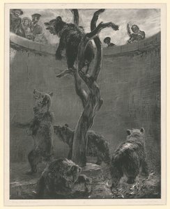 The Bear Pit in the Zoological Garden. Plate 6 from: Experiments with Brush and Scraper, Book 1 by Adolph Menzel