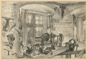 Turnery Workshop in Garmisch (detail) by Adolph Menzel