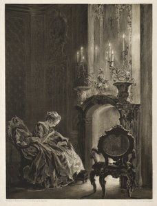 Essay on Stone with Brush and Scraper: Woman Reading at the Fireside by Adolph Menzel