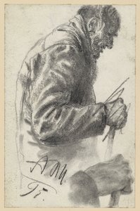 Half-Length Figure of an Old Man with a Cane, His Right Hand Discarded and Repeated Below by Adolph Menzel