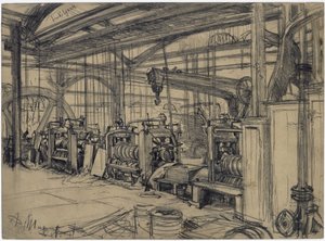 Hall in the Rolling Mill Königshütte. Study for "Iron Rolling Mill. Modern Cyclops" by Adolph Menzel