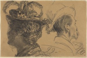 Heads of a Man and a Woman by Adolph Menzel
