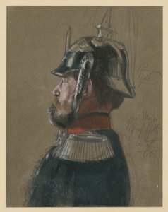 Karl Friedrich Count von Goltz, Major General, Bust Portrait with Helmet and Sword, Profile to the Left, Portrait Study for “The Coronation of Wilhelm I in Königsberg” by Adolph Menzel
