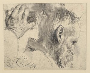 Head of a Bearded Man, Slightly Bowed, to the Right and Right Hand