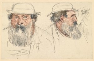 Head of a Bearded Man in Two Studies by Adolph Menzel
