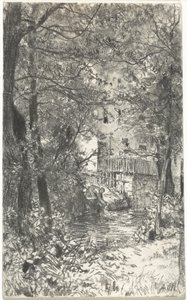 Landscape with a Washerwoman by Adolph Menzel