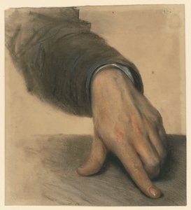 Left Hand with Forearm in Sleeve, Thumb and Index Finger Extended on a Surface by Adolph Menzel