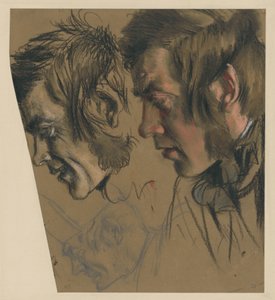 Male Head with Sideburns, Bent Forward; l.: Smaller Repetition, u.: Same with Cap by Adolph Menzel