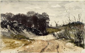 Markish Landscape with Windmills in the Background by Adolph Menzel