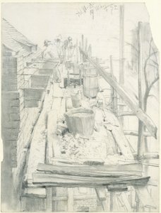 Bricklayer at Work on Scaffolding by Adolph Menzel