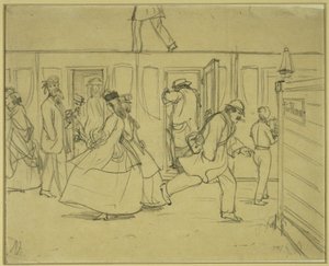Travellers at the Railway Station ("For Gentlemen") by Adolph Menzel