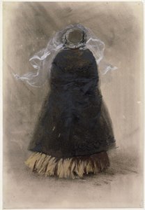 Back View of a Lady with Hat and Flowing Veil by Adolph Menzel
