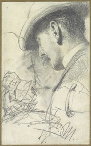 Sketch Sheet with a Gentleman with Mustache and Hat, Seen from Behind, and Some Details by Adolph Menzel