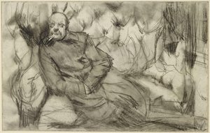Sleeping Man in a Train Compartment by Adolph Menzel