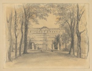 Sanssouci Palace with the Terraces and the Fountain by Adolph Menzel