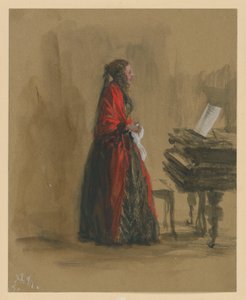 Singing Woman Standing at a Piano, in Profile to the Right by Adolph Menzel