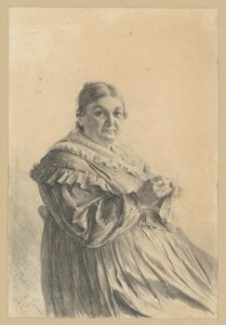 Seated Older Woman with Knitting Stocking by Adolph Menzel