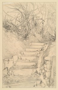 Stairs Outdoors with Shrubs by Adolph Menzel
