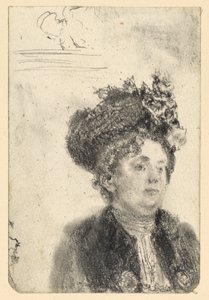 Female Bust with Hat by Adolph Menzel