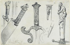 Hunting Knife from the End of the 16th Century, Hunting Sword from the First Half of the 17th Century, and the "Permoser" Hunting Dagger from the Beginning of the 18th Century, Historical Museum, Dresden