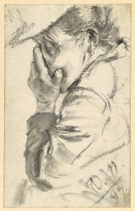 Weeping Old Woman, Face Pressed into Hand, Bust to the Left by Adolph Menzel
