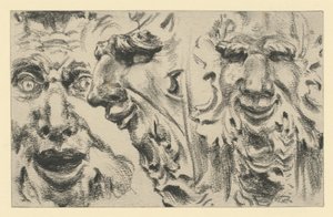 Two Faun Masks in the Zwinger in Dresden by Adolph Menzel