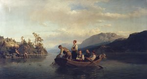Evening at Krøderen by Adolph Tidemand