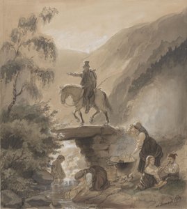 Rider, Women and Children by a Stream by Adolph Tidemand