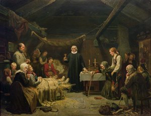 The Sick Bearhunter. The Last Sacrament by Adolph Tidemand
