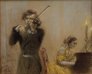 Clara Schumann and Joseph Joachim Making Music by Adolph Menzel