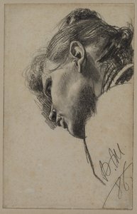 Head of a Young Woman Seen from Below by Adolph Menzel