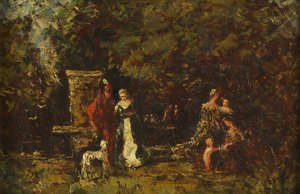 Elegant Figures in a Woodland Glade by Adolphe Joseph Thomas Monticelli