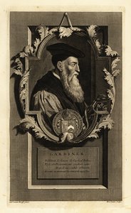 Portrait of Stephen Gardiner, Bishop of Winchester and politician. With coat of arms. Copperplate engraving by Pieter Stevens van Gunst after Adriaen van der Werff from Isaac de Larrey’s Histoire d’Angleterre, d’Ecosse et d’Irlande, Reinier Leers, Rotterda by Adriaan van der (after) Werff