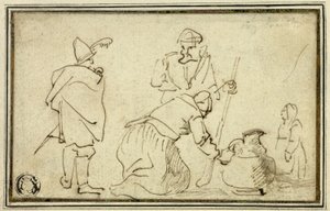 Two Soldiers, Woman with Jug and Child by Adriaen Brouwer