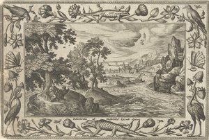 Apostle John on Patmos (Landscapes with Biblical, Mythological Scenes and Hunting Scenes) by Adriaen Collaert