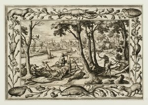 Bear Hunt, from Landscapes with Old and New Testament Scenes and Hunting Scenes by Adriaen Collaert