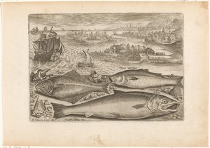 Three Fish on the Beach (series title: Fish, Piscivm vivae icones) by Adriaen Collaert