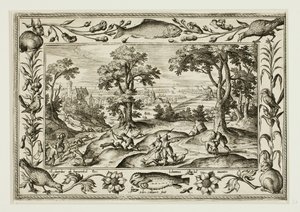 Hare Hunt, from Landscapes with Old and New Testament Scenes and Hunting Scenes by Adriaen Collaert