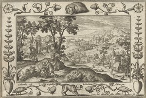 Judah and Tamar (series title: Landscapes with Biblical, Mythological Scenes, and Hunting Scenes) by Adriaen Collaert