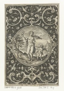 Medallion with Venus and Amor in a Frame of Grotesques with Flowers, Garlands, Animals, and Mascarons (Medallions with Figures from the Judgment of Paris)