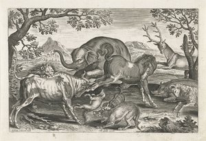 Fighting Animals, Four-legged Animals (series title), Animalivm Qvaddrvpedvm (series title) by Adriaen Collaert