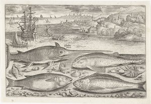 Four Fish on the Beach (Fish) by Adriaen Collaert